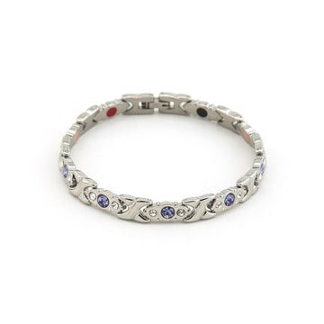 Celestial - Stress Relief Negative Ion Bracelet - Stainless Steel & Purple Crystals